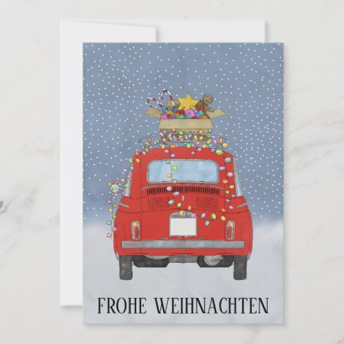 Frohe Weihnachten German Christmas Red Fiat 500  Holiday Card