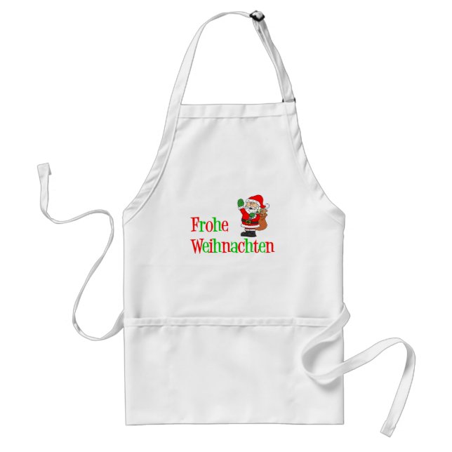Frohe Weihnachten German Christmas Santa Adult Apron (Front)