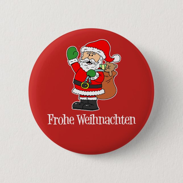 Frohe Weihnachten German Christmas Santa Button (Front)