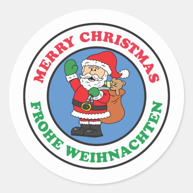 Frohe Weihnachten German Christmas Santa Classic Round Sticker (Front)