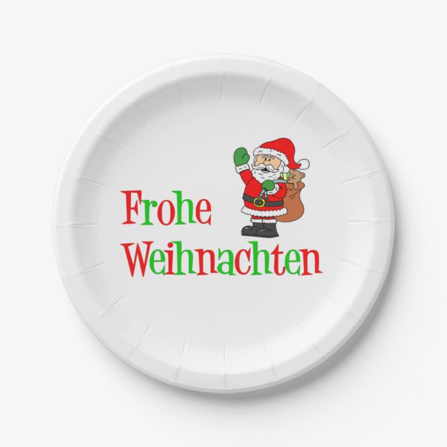 Frohe Weihnachten German Christmas Santa Paper Plates (Front)