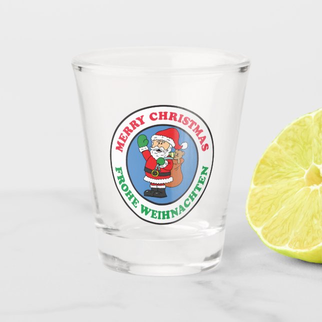 Frohe Weihnachten German Christmas Santa Shot Glass (Front)