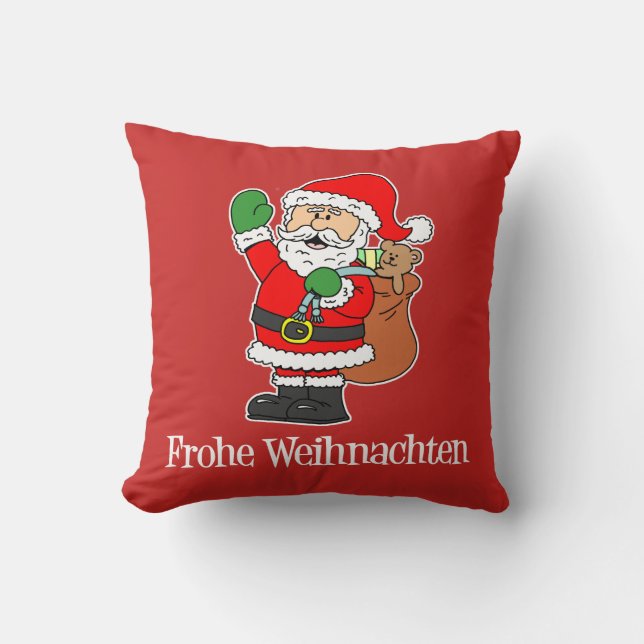 Frohe Weihnachten German Christmas Santa Throw Pillow (Front)