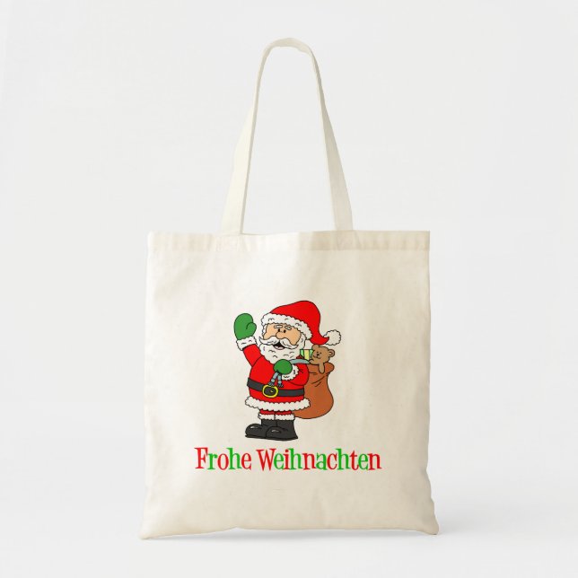 Frohe Weihnachten German Christmas Santa Tote Bag (Front)