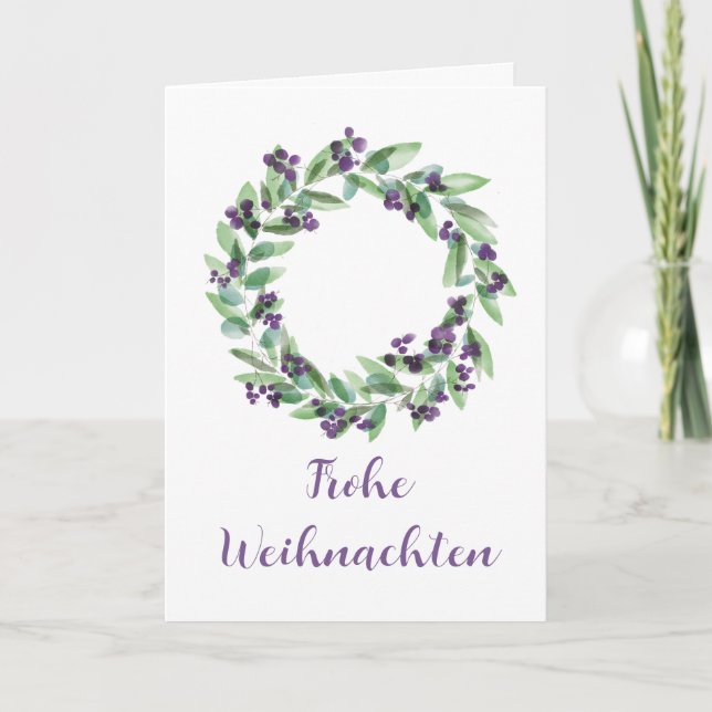 Frohe Weihnachten, German Christmas wreath  Holida Holiday Card (Front)