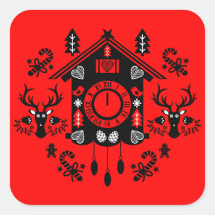 Frohe Weihnachten German Cuckoo Clock Square Sticker