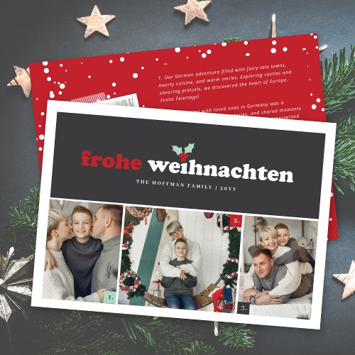Frohe Weihnachten German Merry Christmas 3 Photo Holiday Card