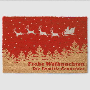 Frohe Weihnachten German Santa Family Name Fiber Doormat