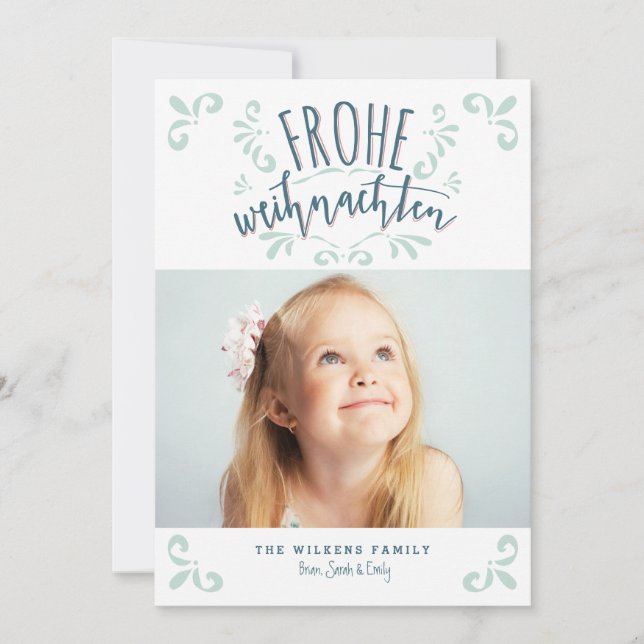 Frohe Weihnachten German Trendy Photo Greeting Invitation (Front)