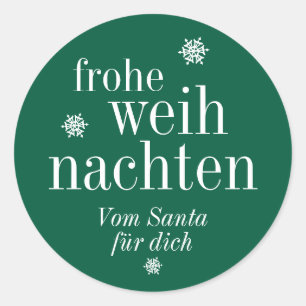Frohe Weihnachten Merry Christmas German Green Classic Round Sticker