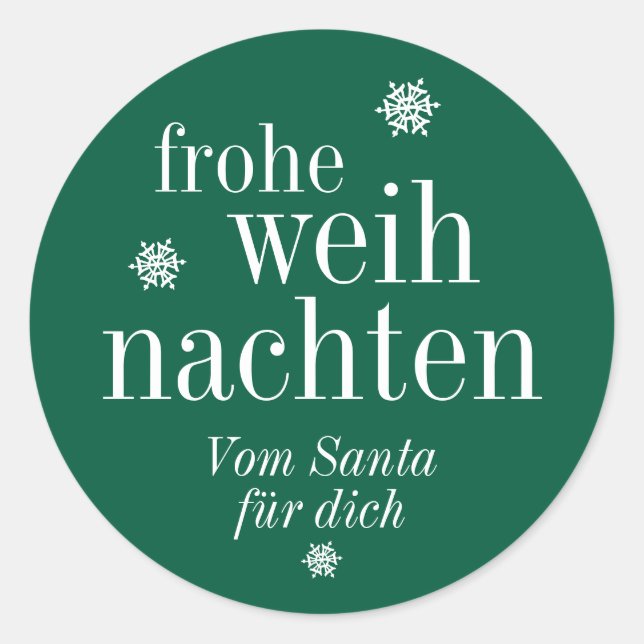 Frohe Weihnachten Merry Christmas German Green Classic Round Sticker (Front)