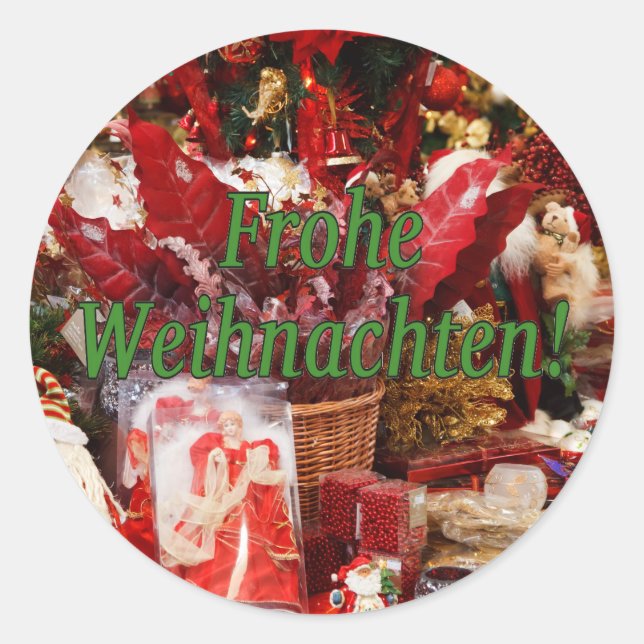 Frohe Weihnachten! Merry Christmas in German gf Classic Round Sticker (Front)