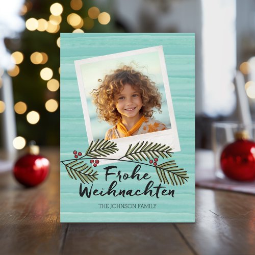 Frohe Weihnachten Mod Watercolor 1 Photo Holiday Card