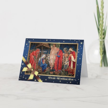 Frohe Weihnachten. Nativity Scene Card In German
