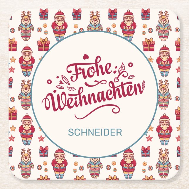 Frohe Weihnachten Personalized Square Paper Coaster (Front)