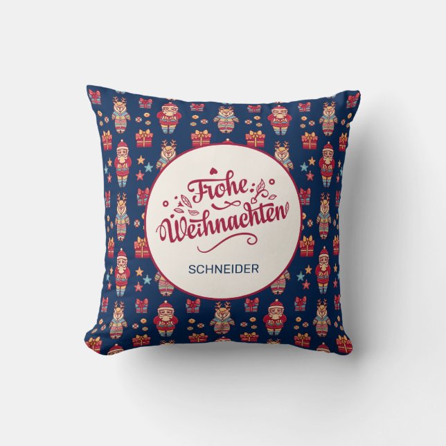 Frohe Weihnachten Personalized Throw Pillow (Front)