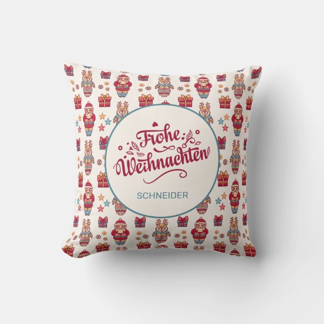 Frohe Weihnachten Personalized Throw Pillow (Front)