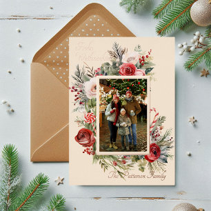 Frohe Weihnachten Photo Floral Foil German Foil Holiday Card