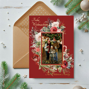 Frohe Weihnachten Photo Floral Foil German Foil Holiday Card
