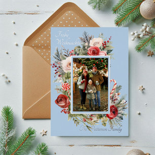 Frohe Weihnachten Photo Floral Foil German Holiday Card