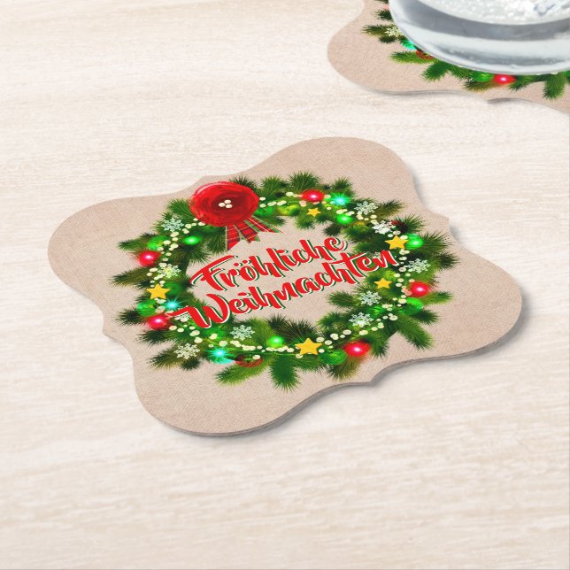 Frohe Weihnachten Untersetzer Christmas Paper Coaster (Angled)