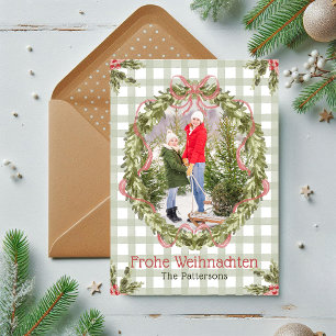 Frohe Weihnachten Watercolor Floral Family Photo Holiday Card