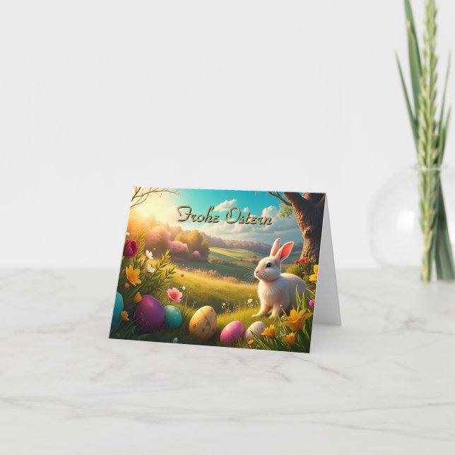 Fröhliche Ostern in einer Frühlingslandschaft Card (Front)