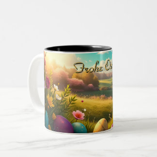 Fröhliche Ostern in einer Frühlingslandschaft Two-Tone Coffee Mug