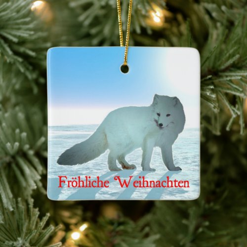 Frohliche Weihnachten _ Arctic Fox Ceramic Ornament