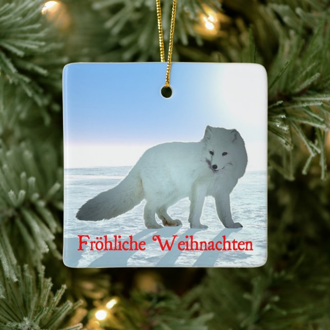 Frohliche Weihnachten - Arctic Fox Ceramic Ornament (Tree)