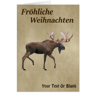 Fröhliche Weihnachten - Bull Moose On Old Paper Cards