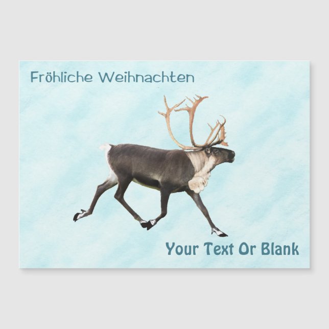 Fröhliche Weihnachten - Caribou (Reindeer) On Snow (Front)