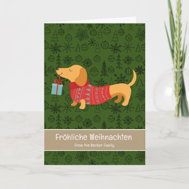 Fröhliche Weihnachten, cute dachshund  Holiday Card (Front)