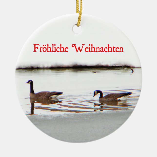 Frohliche Weihnachten - Honkers - Canada Geese Ceramic Ornament (Front)