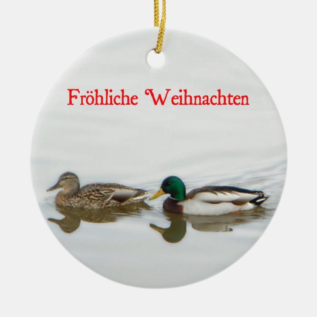 Frohliche Weihnachten - Mallards Ceramic Ornament (Front)