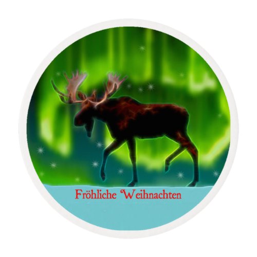 Frohliche Weihnachten _ Northern Lights Moose Edible Frosting Rounds