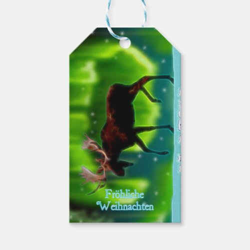 Frohliche Weihnachten _ Northern Lights Moose Gift Tags