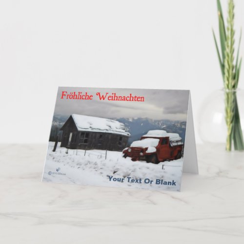 Frhliche Weihnachten _ Old Red Truck Holiday Card