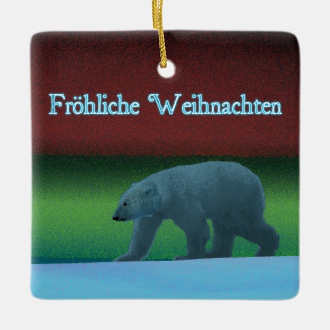 Frohliche Weihnachten - Polar Lights Polar Bear Ceramic Ornament (Front)