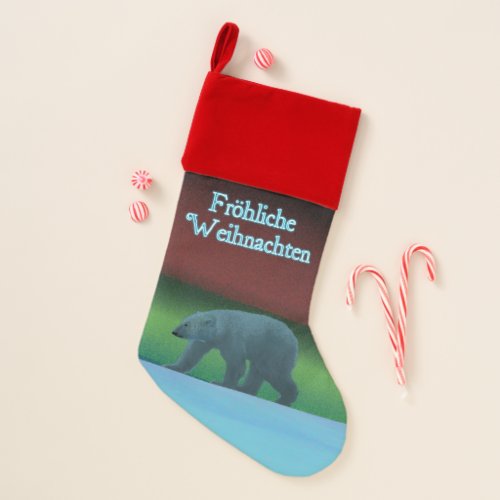 Frohliche Weihnachten _ Polar Lights Polar Bear Christmas Stocking