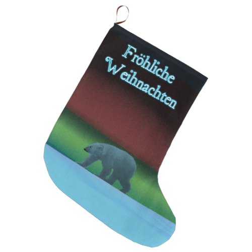 Frohliche Weihnachten _ Polar Lights Polar Bear Large Christmas Stocking