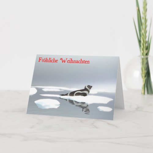 Frohliche Weihnachten _ Ribbon Seal On Ice Holiday Card