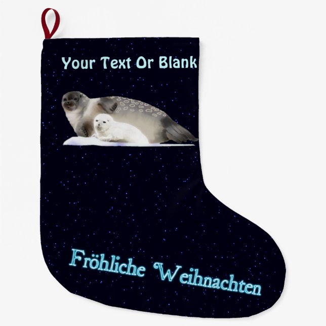 Frohliche Weihnachten - Ringed Seal Large Christmas Stocking (Front)