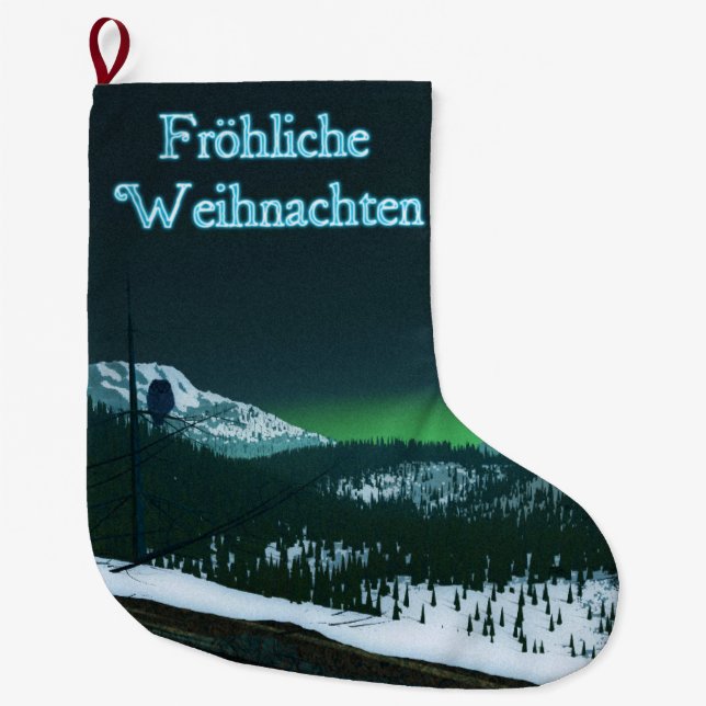 Frohliche Weihnachten - Silent Night Large Christmas Stocking (Front)