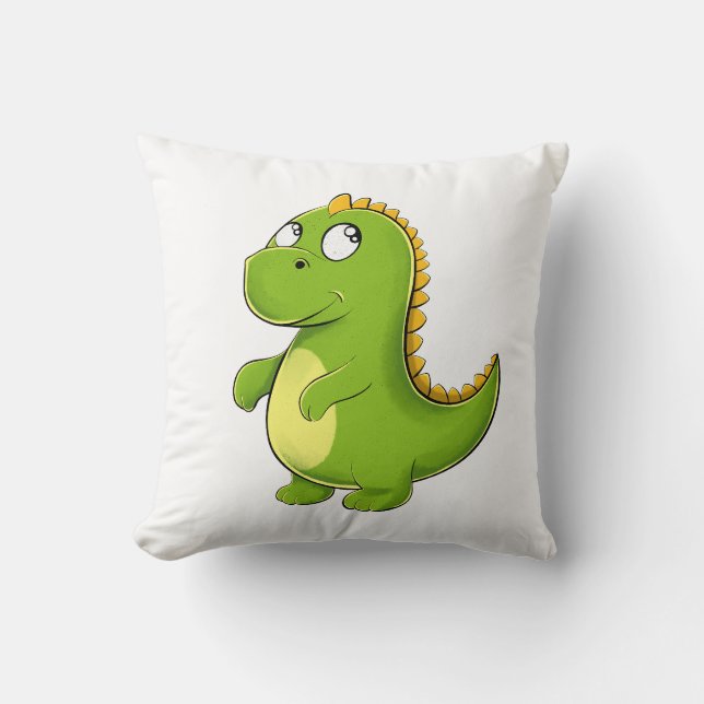 Fröhlicher Grüner Dino Throw Pillow (Front)
