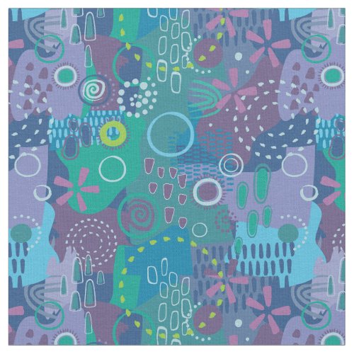Frolic Abstract Print Blue and Green Fabric