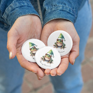 Frolic Christmas Frog, custom Button