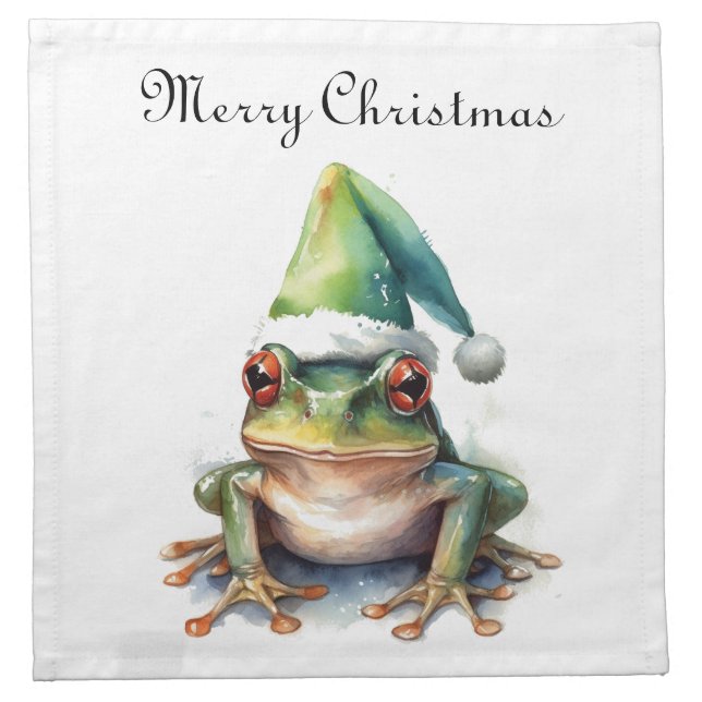 Frolic Christmas Frog, custom Cloth Napkin (Front)