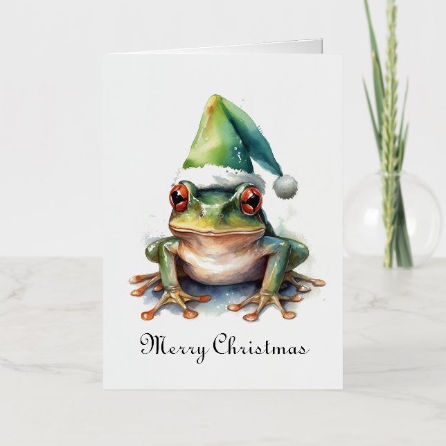 Frolic Christmas Frog, custom Foil Holiday Card (Front)