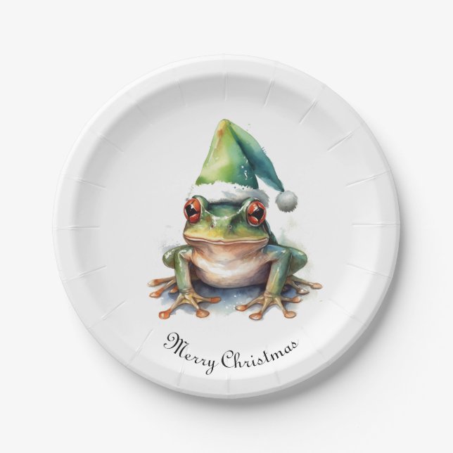 Frolic Christmas Frog, custom Paper Plates (Front)